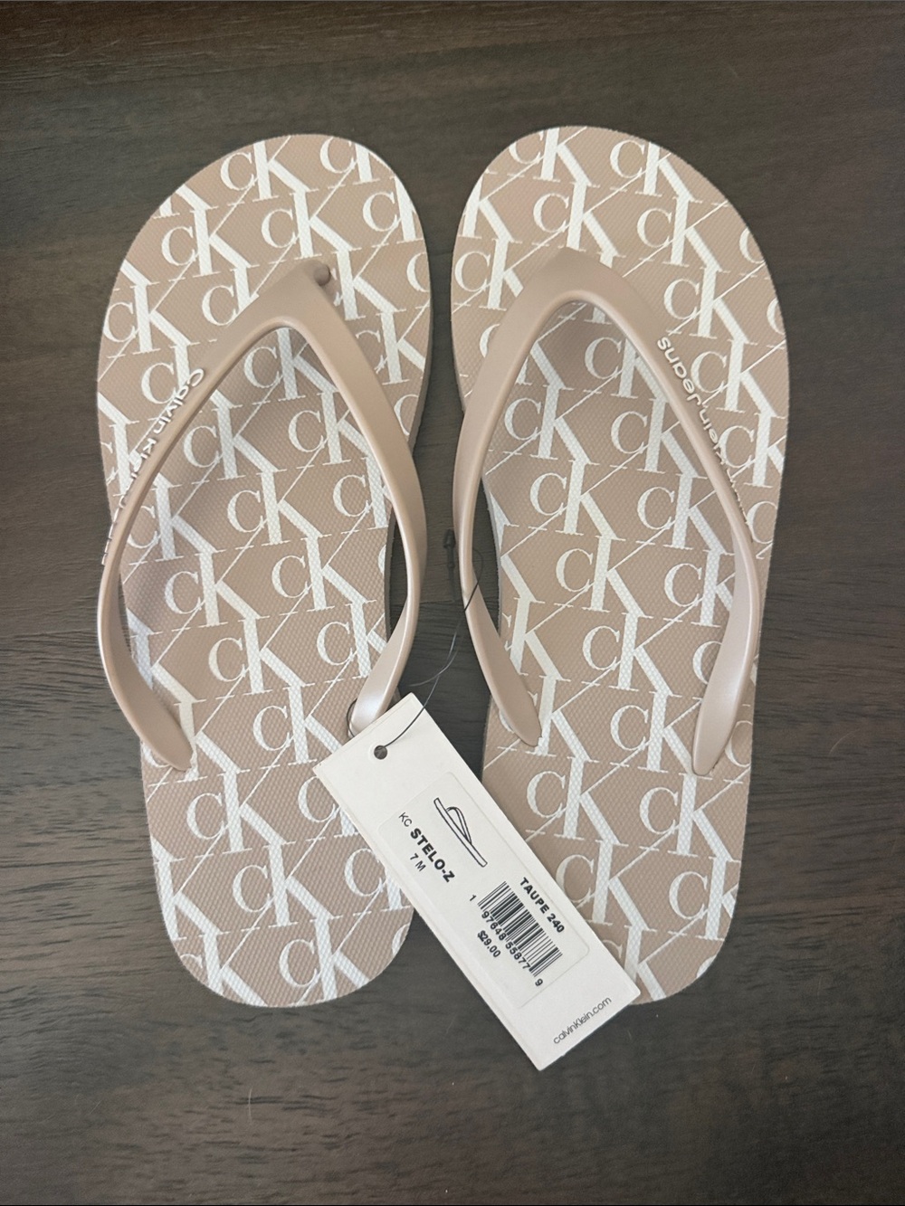 Calvin Klein Taupe Monogram Thong Sandals